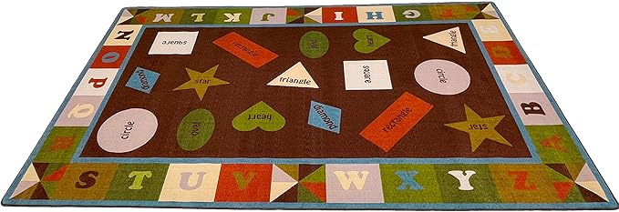 KIDCARPET.COM Shapes & Alphabets - Earth Tone Rectangle Classroom Rug | Bordered Area Rug for Preschool Daycare Learning, 7'6" x 12'