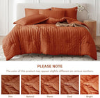 MUXHOMO 5 Pieces Twin Comforter Set, Seersucker Bed in a Bag Twin Size, All Season Luxury Bedding Set with Comforter, Flat Sheet, Fitted Sheet, Pillowcase & Sham, Burnt Orange