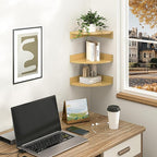 Fun Memories Corner Shelf Wall Mount, Wood Floating Corner Shelves, Corner Wall Shelf for Bedroom, Bathroom, Kitchen, Living Room (Oak, 3 Pack)