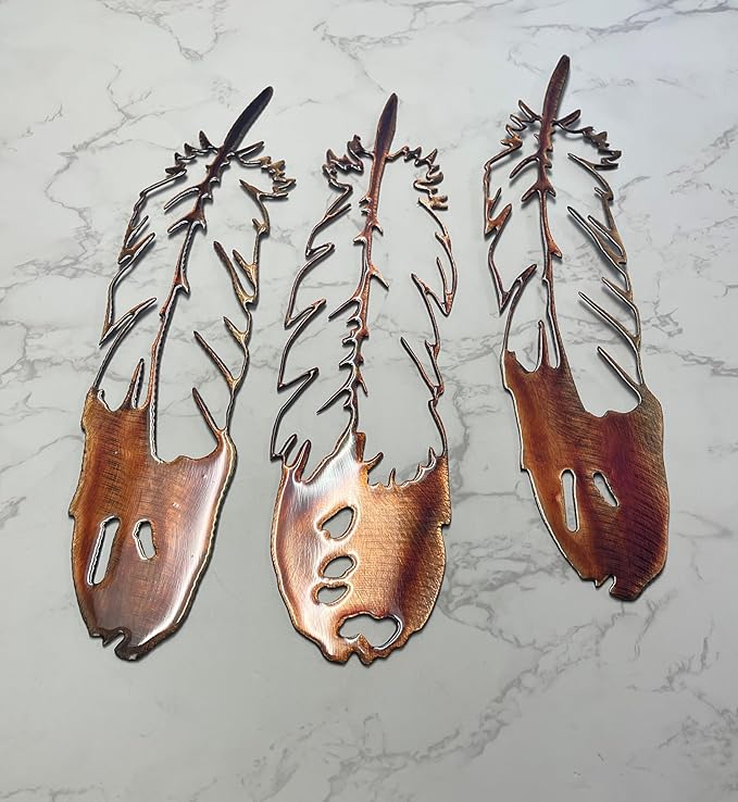 HG Artworks Metal Wall Accent Feather Trio Southwestern Decor Accents