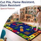 KIDCARPET.COM Shapes & Alphabets - Bright Rectangle Classroom Rug | Bordered Area Rug for Preschool Daycare Learning, 7'6" x 12'