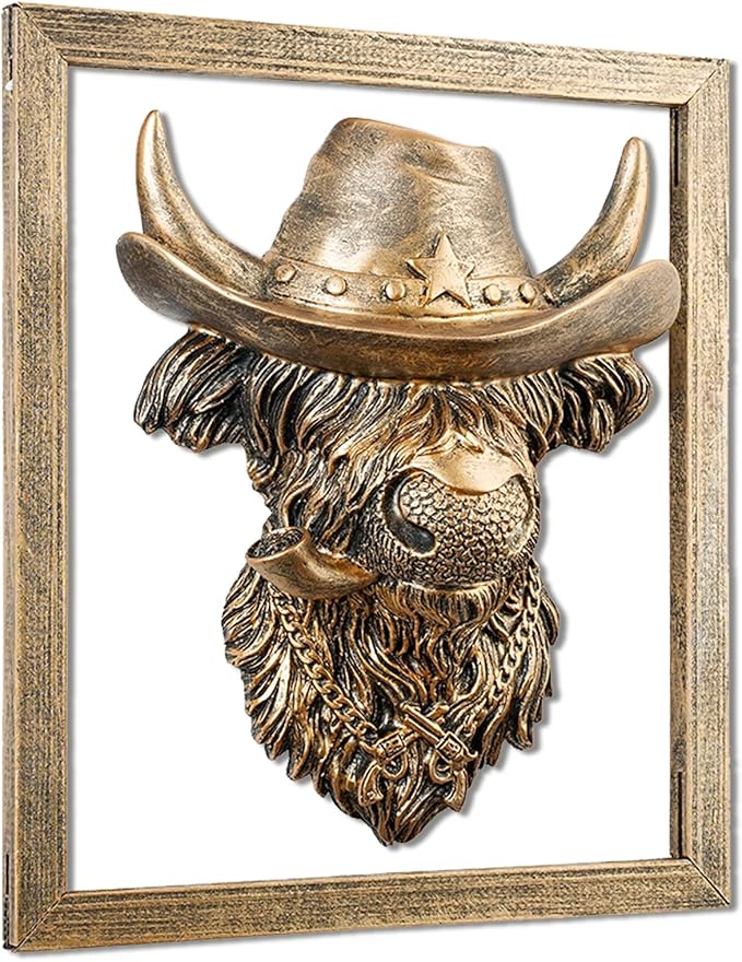 Zotabe 5PCs Animal Heads Wall Decor, Animal Sculptures Wall Dec, Bull Head Wall Decor, Vintage Wall Sculpture, Resin Wall Hanging Decoration for Living Room Bedroom Kitchen Gift (Cowboy Bovine, 1)