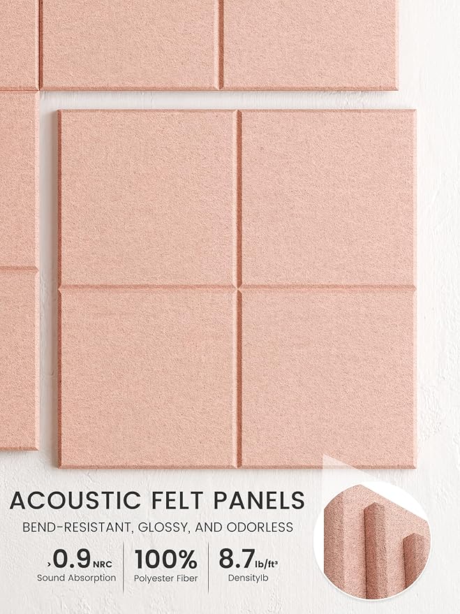 Bumusty Large Felt Bulletin Board, 48" x 36" Cork Board Alternative, 12-Pack Wall Tiles with 4-Compartment Design, 30 Push Pins, 70 Adhesive Tabs, Ideal for Office & Home Decor, Pink