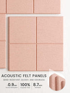Bumusty Large Felt Bulletin Board, 48" x 36" Cork Board Alternative, 12-Pack Wall Tiles with 4-Compartment Design, 30 Push Pins, 70 Adhesive Tabs, Ideal for Office & Home Decor, Pink