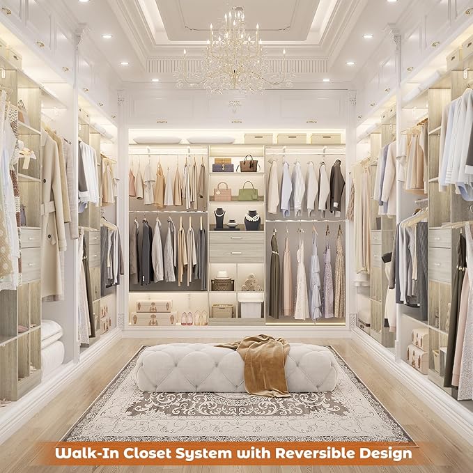 Armocity 8FT Closet System, 96 inches Closet Organizer System with Drawers, Closet Systems for Walk-in Closet, Built in, Greige Oak