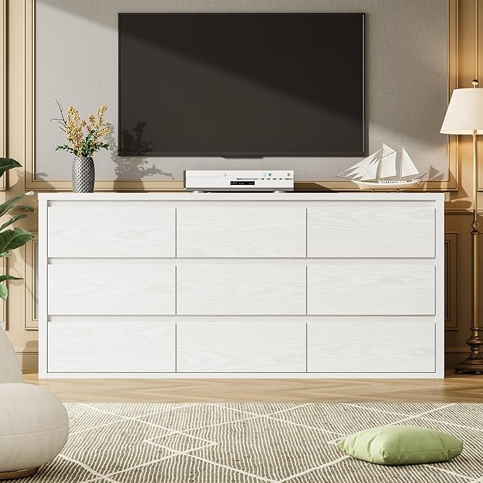 GarveeHome 9 Drawer Dresser for Bedroom, Wide Modern Chest of Drawers, Large Wood Dresser Wooden Storage Organizer for Living Room, Hallway Entryway