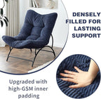 Welnow Accent Lounge Lazy Chair, Comfy Soft Leisure Metal Frame Reading Chair, Upholstered Thick Cushion Seated Recliner Sofa for Living Room, Bedroom, Dorm, Navy