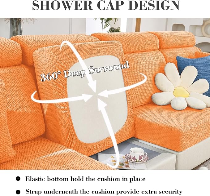 Sofa Covers Couch Covers for Sofa Pet Friendly Couch Cushion Covers Universal Sofa Covers Washable Stretch Slipcovers for Sectional Sofa (Texture Orange,Headrest Cover)