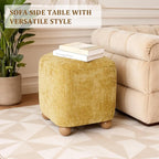 Cube Pouf Ottoman with Wooden Leg,Chenille Fabric Vanity Stool-Upholstered Floor Chair,Square Footstool Pouf with Acacia Wood Frame(500Lbs),Small Coffee Table Ottoman for Living Room