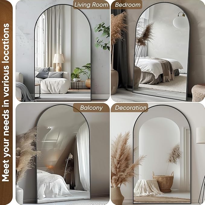 Antok Full Length Mirror, 72"x44" Floor Mirror, Arched Floor Standing Freestanding Arch Full Body Mirrors with Stand for Bedroom, Hanging Mounted for Living Room Cloakroom,Black