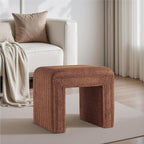 Get Set Style Vanity Stool Chair,Modern Boucle Ottoman Foot Stool with Wooden Legs Sofa Bench Footstool Extra Seat for Vanity,Makeup Room,Living Room,Entryway,Office (Fully Assembled) (Brown)