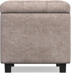 SIMPLIHOME Cosmopolitan Storage Ottoman - 34 inch Wide Upholstered Vegan Leather Rectangle Storage Ottoman Bench in Distressed Grey Taupe, Transitional Tufted Ottoman for Living Room with Lift-Up Lid