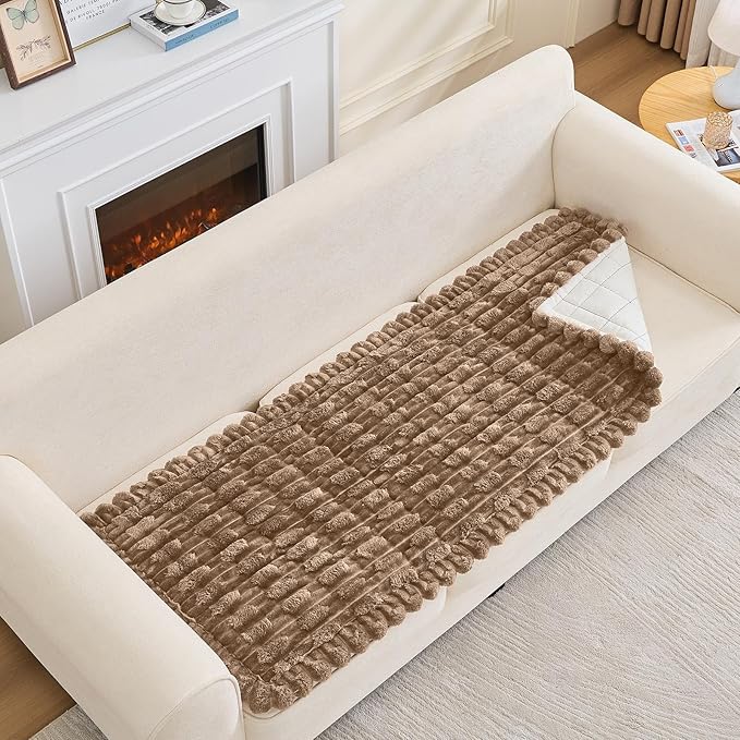 Couch Cover for Dogs, Non Slip Fuzzy Pet Couch Covers for Sofa,Couch Covers for Sofa Pet Friendly,Thick Soft Sofa Slipcovers Cushion Protector(Leather Color, 28" x 71"/70 x 180cm)