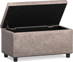 SIMPLIHOME Cosmopolitan Storage Ottoman - 34 inch Wide Upholstered Vegan Leather Rectangle Storage Ottoman Bench in Distressed Grey Taupe, Transitional Tufted Ottoman for Living Room with Lift-Up Lid