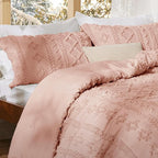 Bedsure Tufted Boho Comforter Set Queen Size - Light Pink Boho Bed Set, GentleSoft™ 3 Pieces Farmhouse Shabby Chic Embroidery Bedding, Gifts for Woman, Soft Jacquard Queen Comforter for All Seasons