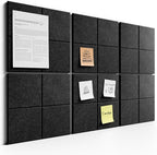 Bumusty Large Felt Bulletin Board, 36" x 24" Cork Board Alternative, 6-Pack Wall Tiles with 4-Compartment Design, 30 Push Pins, 40 Adhesive Tabs, Ideal for Office & Home Decor, Charcoal Gray