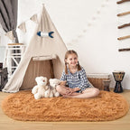 Noahas Fluffy Khaki Rugs for Bedroom Living Room,2.6'X5.3' Oval Throw Rug for Kids Room,Shag Hallway Runner Rug,Small Soft Shaggy Bedside Non-Slip Plush Nursery Dorm Carpet Home Decor Aesthetic