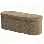 GLAXYFUR Oval Storage Ottoman Bench, Sherpa Foot Rest, 43 Inch Folding Chest for Living Room, Bedroom, Brown