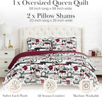 Southshore Fine Living, Inc. Merry Town Christmas Quilt Set, Queen/Full Size 3-Piece Christmas Bedding Set w/Matching Holiday Pillow Shams, Reversible 2-Sided Red Plaid Quilt & Rustic Cabin Print