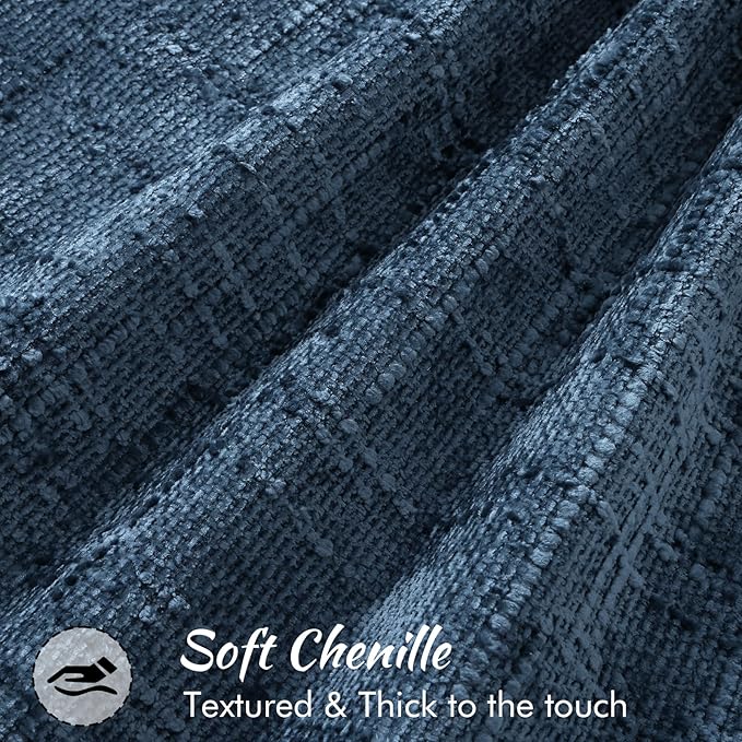decorUhome Chenille Throw Pillow Covers 22x22 Set of 2, Thick Textured Slubby Neutral Decorative Pillow Covers with Elegant Design for Couch, Sofa, Living Room, Navy Blue