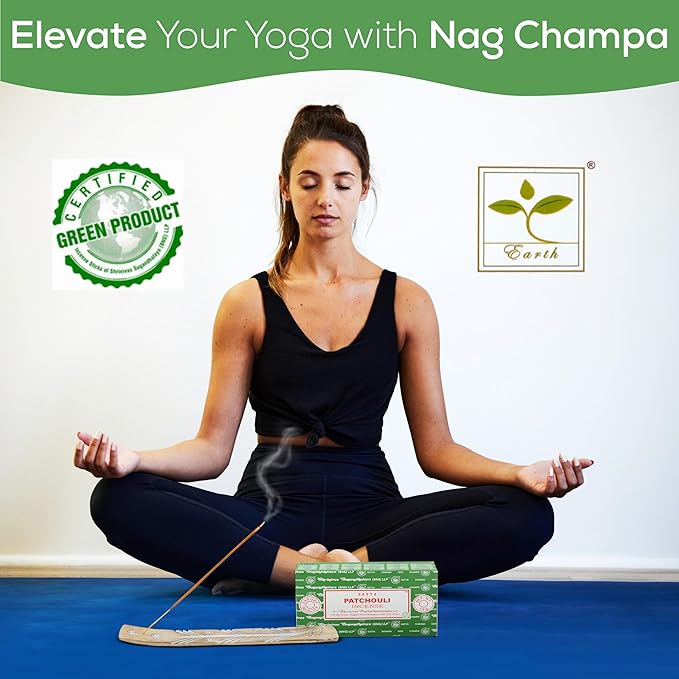 Satya Patchouli Incense Sticks, Satya Bng (Bangalore) Insenses 15gmx12 Pack with Raajsee Incense Holder Bundle, Satya Nagchampa Natural Incense