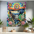 Ambesonne Trippy Tapestry Twin Size, Tie Dye Effect Esoteric Sun Moon Psychedelic the Scream Interpretation with Flowers, Wall Hanging Bedspread Bed Cover Wall Decor, 68" X 88", Multicolor