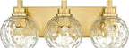 Bathroom Light Fixtures Over Mirror, 3-Light Brushed Gold Vanity Light with Clear Hammered Glass Globe Shade, Modern Sconces Wall Lighting Bedroom Hallway, VL200-BG-3