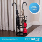BIRDROCK HOME Circular Umbrella Holder with Removable Drip Tray - Stand for Umbrellas - Entryway - Decorative Metal Freestanding Rack Organizer - Cane Walking Stick Holder - Black