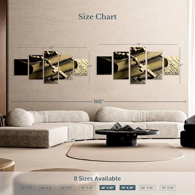 Elephant Stock Bible And Cross Wall Art Multi Piece Canvas - 5 Panel Christian Pictures Decor - Digital Design Canvas Print - Christian Wall Decor - 74" X 34"