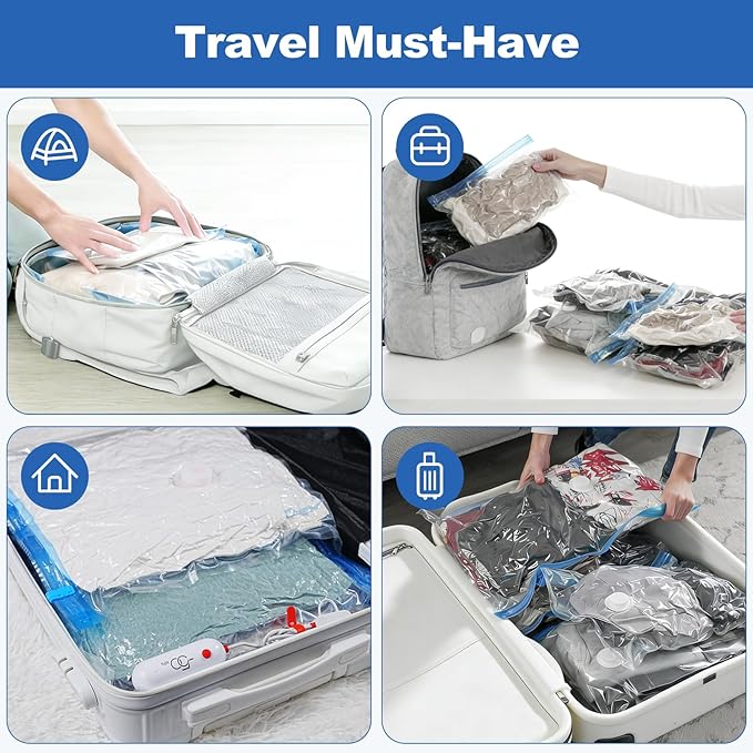 VMstr Vacuum Storage Bags with USB Electric Pump, 6 Pack Carry-on Size Space Saver for Clothes and Clothing Travel, Compression Bags for Clothes