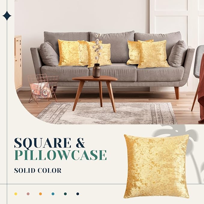 Pack of 6 Decorative Velvet Throw Pillow Covers Solid Square Soft Pillowcase Set Cushion Cases for Sofa Couch Bed Car Christmas Fall Home Decor 18 x 18 inch(Turmeric Color)