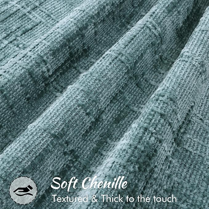 decorUhome Chenille Throw Pillow Covers 26x26 Set of 2, Thick Textured Slubby Neutral Decorative Pillow Covers with Elegant Design for Couch, Sofa, Living Room, Teal