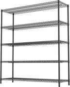 5 Tiers Storage Shelves Load 3300LBS, Metal Shelving Wire Metal Shelving Unit Shelves for Storage Adjustable Garage Shelving for Pantry Kitchen Garage Black 17.7" D x 59.1" W x 70.4" H