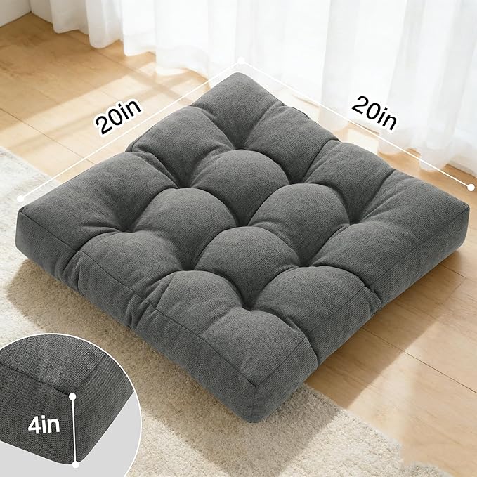 Tromlycs Floor Pillows for Adults Floor Cushions Seating Large Square Pillow Gel Memory Foam 20 x 20 x 4 Inch Dark Grey Set of 2