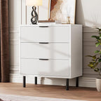 GarveeHome White Fluted 3 Drawers Dresser, Wide Wood Chest of Drawers, Modern Storage Dresser Chest of Drawers Organizer with Metal Legs and Anti-Tipping Device for Bedroom Living Room
