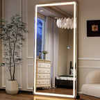 GLSLAND LED Full Length Mirror 71x32 inch Oversized Body Mirrors with Lights Wall Mounted Hanging Floor Standing Mirror for Bedroom, Living Room, Cloakroom, White