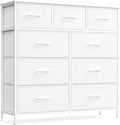 SONGMICS Dresser for Bedroom, Chest of Drawers, Steel, MDF, 9 Non-Woven Fabric Drawers, Storage Organizer Unit, Closet, Entryway, Cloud White and Snow White LGS324W01S