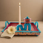 Centerpiece Pedestal Bowl & Candle Holder Stand – Rose Gold and Teal Stone Accents