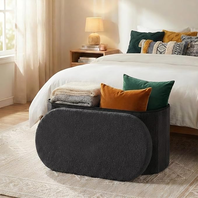 30 Inches Ottoman with Storage,Bedroom Bench with Storage, Ottoman Foot Rest for Living Room,30" L x 15" W x 15" H-Dark Grey