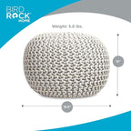 BIRDROCK HOME Round Pouf Ottoman | Cotton Braided Foot Stool with Bean Bag Filling | Boho Foot Rest for Living Room & Bedroom | Compact & Comfortable Seating, Lightweight & Soft | Natural