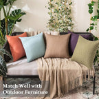 MIULEE Pack of 2 Decorative Outdoor Solid Waterproof Throw Pillow Covers Christmas Faux Linen Garden Farmhouse Cushion Cases for Patio Tent Balcony Couch Sofa 20x20 Inch Dark Green