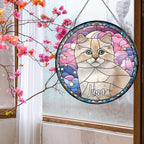 Lovely POD Personalized Cat Stained Glass Suncatcher, Memorial Keepsake Remembrance Gift for Fur Lovers, Custom Name Pet Photo Ornament Window Hanging, Home Decor, Sympathy Gift for Loss of Cat
