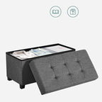 SONGMICS Storage Ottoman Bench, Foldable Foot Rest with Legs, 15 x 30 x 15.2 Inches, End of Bed Bench, Storage Chest, Load up to 660 lb, for Living Room, Bedroom, Entryway, Slate Gray ULSF16GYZ