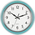 Bernhard Products Retro Wall Clock 12 Inch Blue Kitchen 50's Vintage Design Round Silent Non Ticking Battery Operated Quality Quartz Clock (Robin Egg Blue)