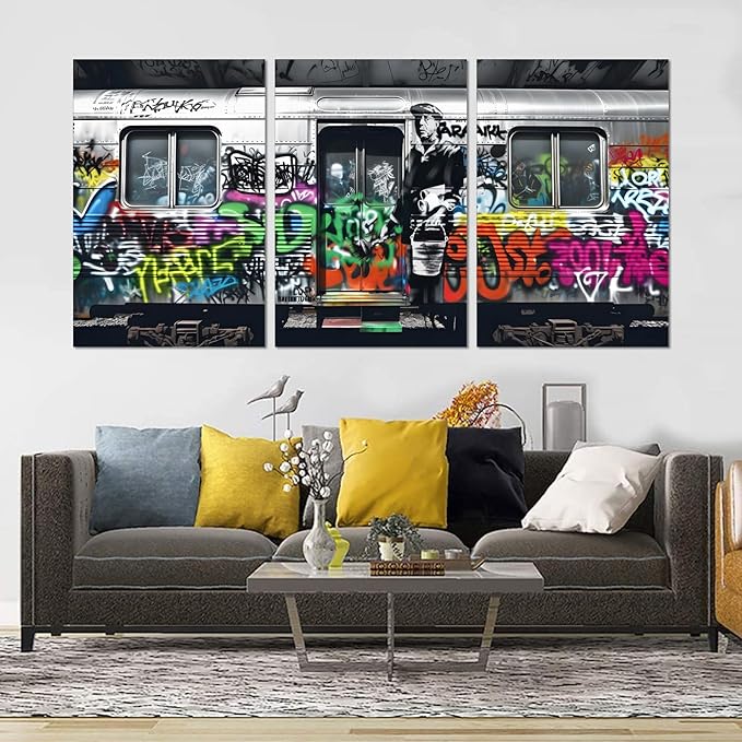 Novatique Banksy Canvas Wall Art Classic Street Wall Art Abstract Graffiti Pop Picture Art Decor Print Colorful Graffiti Poster Home Decor for Living Room Bedroom, 24”x 36”x 3Pcs