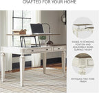 Signature Design by Ashley Realyn Home Office Lift Top Desk, USB Charging, Spring Lift Top, Smooth-gliding Drawer, 60" W x 28" D x 31" H, Chipped White and Brown