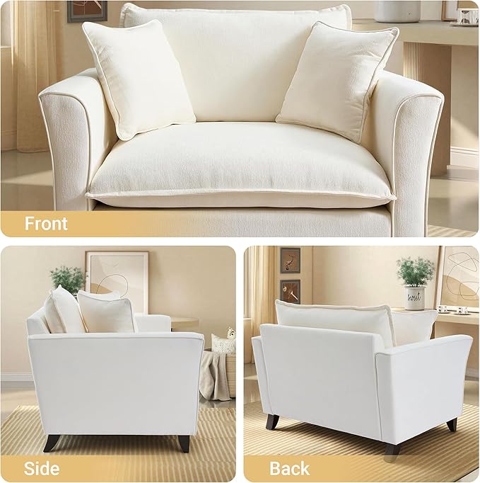 ERYE Modern Chenille Upholstered Accent Chair Wider Seat Leisure Cushion Armchair with 2 Pillows and Removable Cover for Home Apartment Office Living Room Bedroom