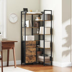 Corner Bookshelf, 7 Tier L-Shaped Bookcase with 3 Drawers, Storage Corner Shelf, Freestanding Tall Display Shelf, Industrial Style, for Living Room, Home Office, Rustic Brown and Black SJ10BR