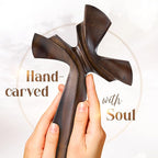 DAICAT - Hand-carved Cross,Wooden Cross for Wall Decor 9.8 In Rustic Crucifix Gift for Mom Wall Crosses Unique Gifts for Teen, Boy or Baptism (No 1)
