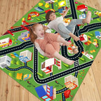 6'7"x9'10" Kids Rug Car Rugs for Kids Toy Cars Play Mat with Rubber Backing City Life Road Rug for Cars Fun City Map for Carpet for Bedroom Boys (RED-Rug)
